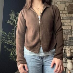 Brown daisy fuentes zip up sweater size medium
